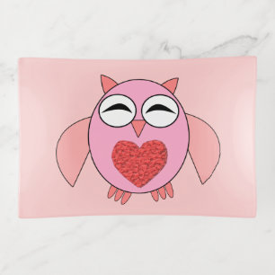 Pink Love Heart Owl Trinket Tray