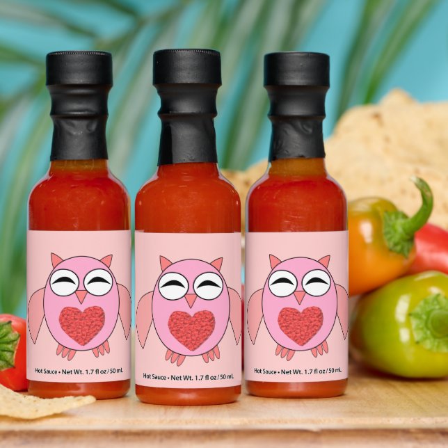 Pink Love Heart Owl Wedding Hot Sauces (Multi)