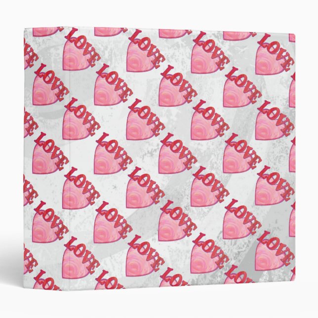 Pink Love Heart Pattern 3 Ring Binder (Front/Spine)