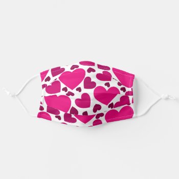 Pink Love Heart Pattern Adult Cloth Face Mask by LifeOfRileyDesign at Zazzle