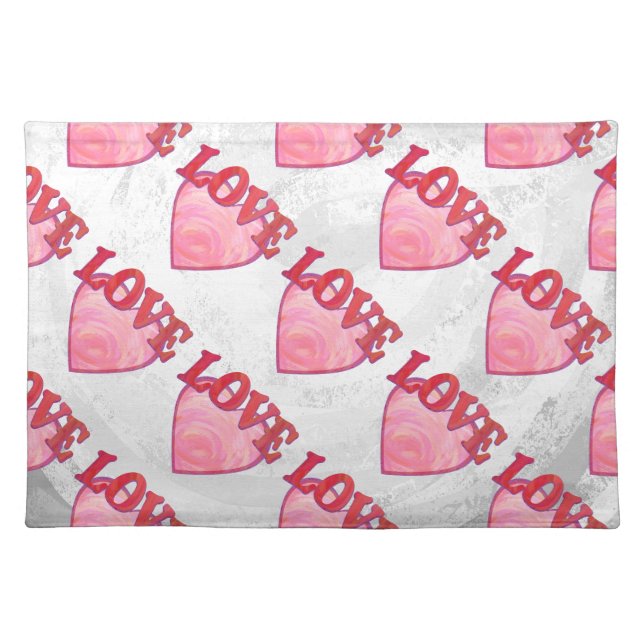 Pink Love Heart Pattern Cloth Placemat (Front)