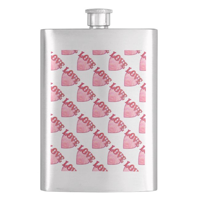 Pink Love Heart Pattern Flask (Front)