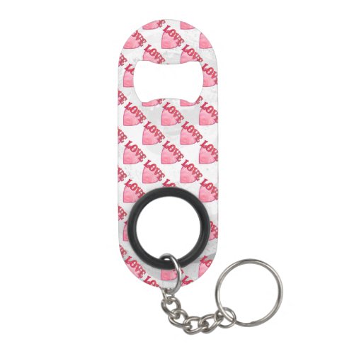 Pink Love Heart Pattern Keychain Bottle Opener