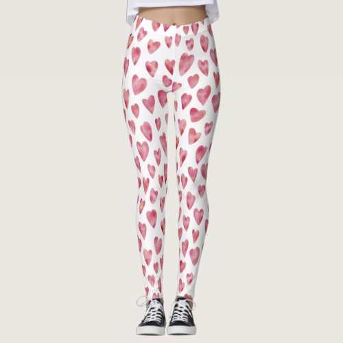 Pink Love Heart Pattern Leggings