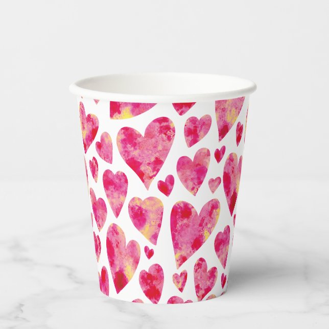Pink Love Heart pattern Paper Cups (Front)