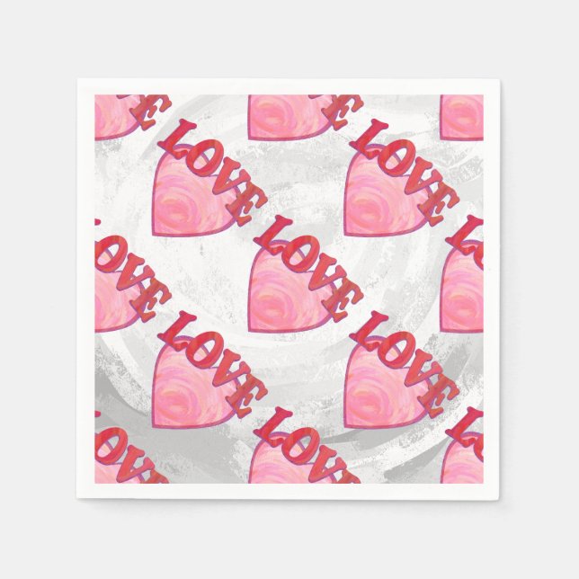 Pink Love Heart Pattern Paper Napkins (Front)