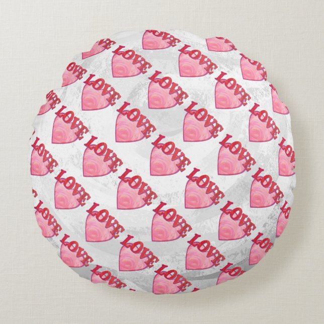 Pink Love Heart Pattern Round Pillow (Front)