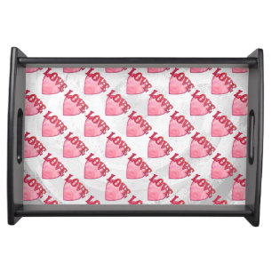 Pink Love Heart Pattern Serving Tray