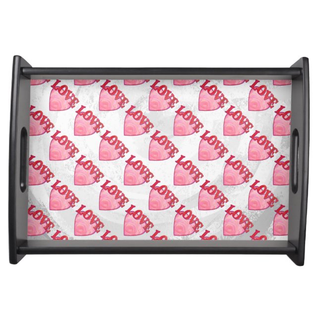 Pink Love Heart Pattern Serving Tray (Front)