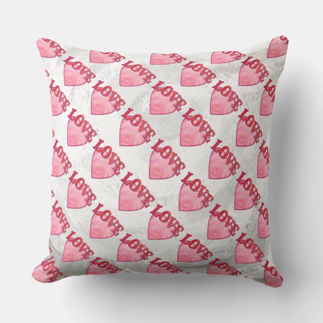 Pink Love Heart Pattern Throw Pillow (Front)