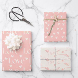 Pink Love Heart Pattern Valentines Day Wrapping Paper Sheets