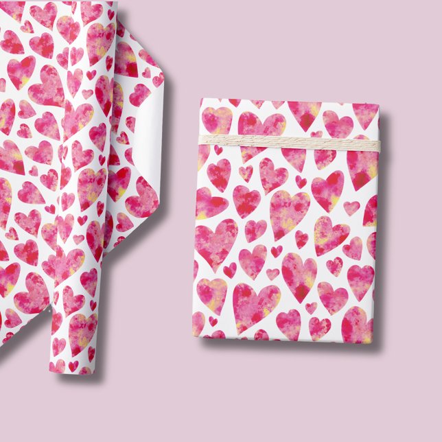 Pink Love Heart pattern Wrapping Paper Sheets (Pink Love heart wrapping paper)