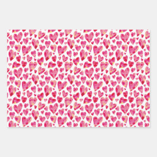 Pink Love Heart pattern Wrapping Paper Sheets