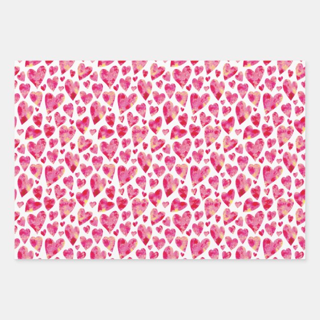 Pink Love Heart pattern Wrapping Paper Sheets (Front)