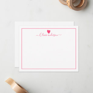 Pink Love Heart Personalized Note Card