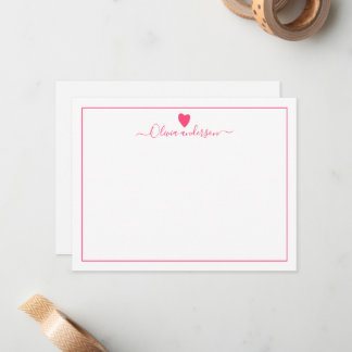 Pink Love Heart Personalized Note Card
