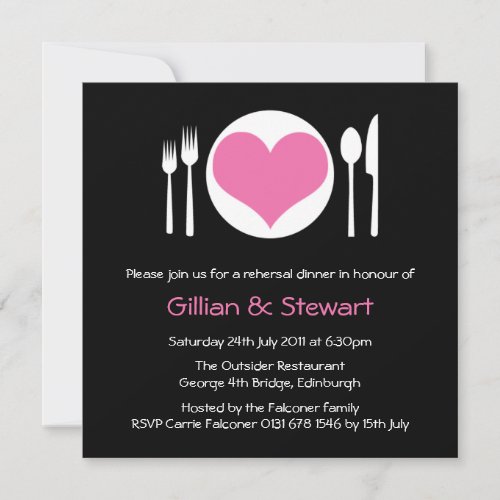 Pink Love Heart Plate Rehersal Dinner Invitation