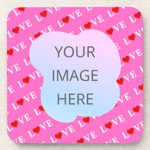Pink LOVE Heart Stylish Beverage Coaster