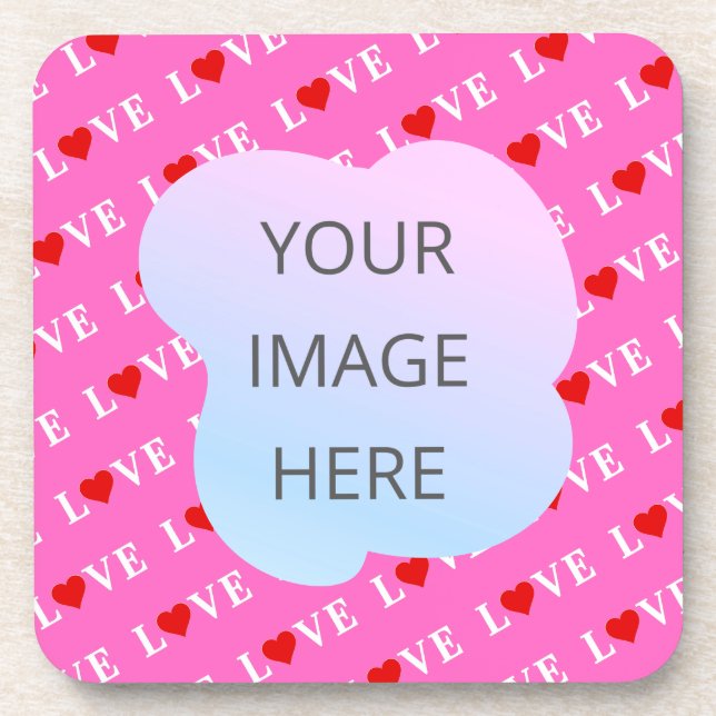 Pink LOVE Heart Stylish Beverage Coaster (Front)