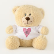 Pink Love Heart Typography With Baby Name Teddy Bear at Zazzle
