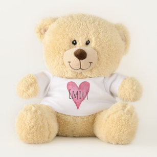Pink Love Heart Typography with Baby Name Teddy Bear