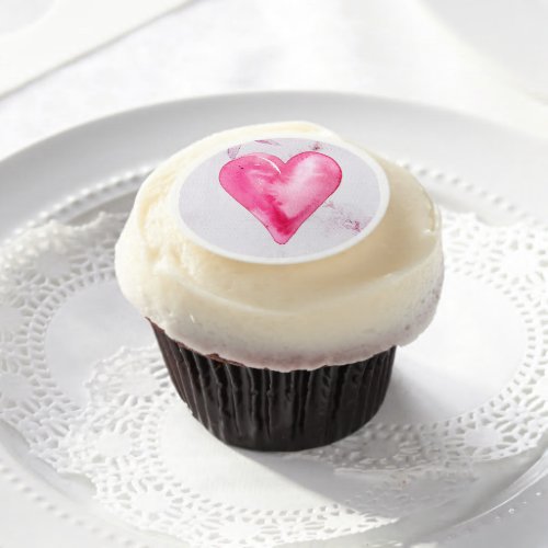 Pink Love Heart Valentines Cupcake Topper Edible Frosting Rounds