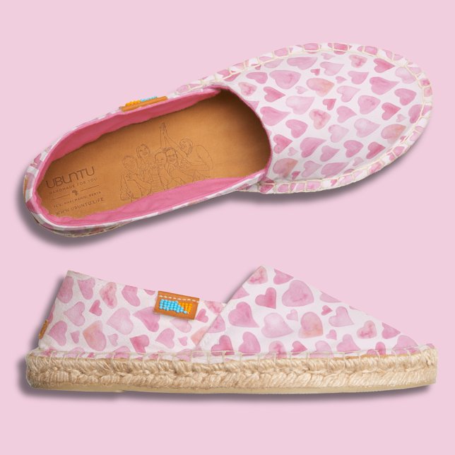Pink love heart watercolor pattern espadrilles (Pink love heart espadrilles for a fun summer shoe)
