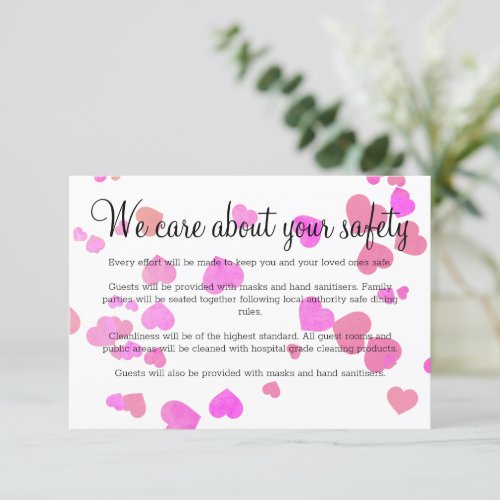  Pink Love heart Wedding Covid Safety  Thank You Card