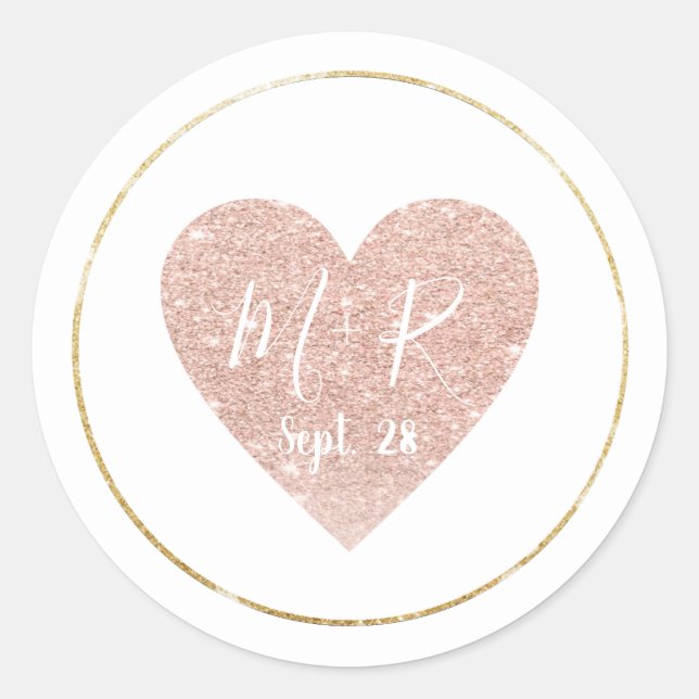 Pink Love Heart with script initials wed  classic Round Sticker (Front)