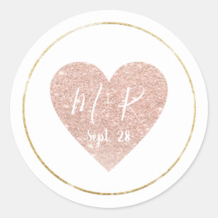 Pink Love Heart with script initials wed  classic Round Sticker