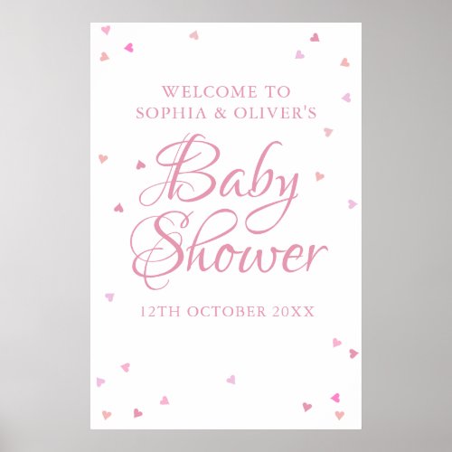 Pink Love Hearts Baby Girl Shower Welcome Sign