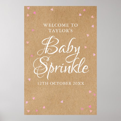 Pink Love Hearts Baby Girl Sprinkle Welcome Sign
