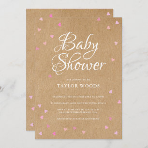 Pink Love Hearts Baby Shower / Sprinkle Rustic Invitation