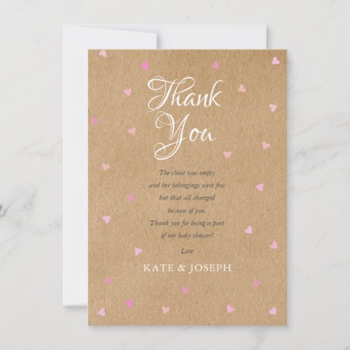 Pink Love Hearts Boho Baby Girl Thank You Poem