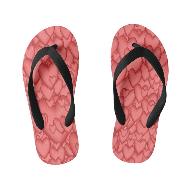 Pink Love Hearts Decorative Kid's Flip Flops (Footbed)