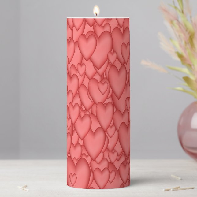 Pink Love Hearts Decorative Pillar Candle (In Situ)