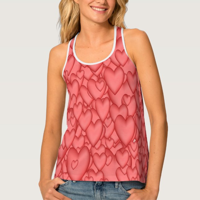 Pink Love Hearts Decorative Tank Top (Front)