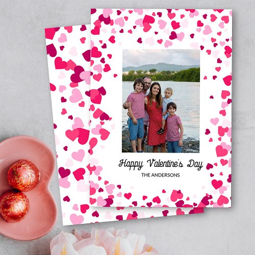 Pink Love Hearts Family Photo Valentines Day Holiday Card