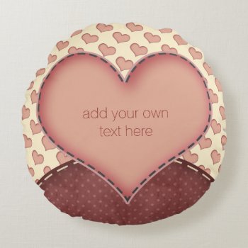 Pink Love Hearts Folk Art Personalized Round Pillow by LaBoutiqueEclectique at Zazzle