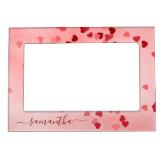 Pink Love Hearts Girly Magnetic Frame at Zazzle