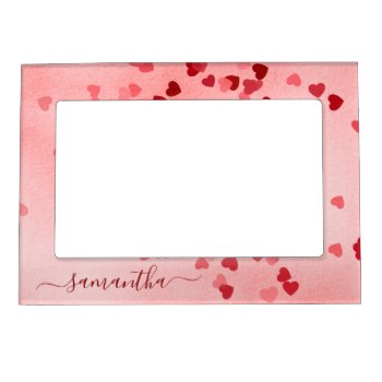 Pink Love Hearts Girly Magnetic Frame by SimplyFarmhousePress at Zazzle