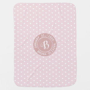 pink love hearts monogram baby blanket
