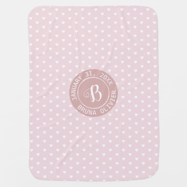 pink love hearts monogram baby blanket (Front)