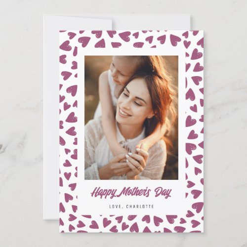 Pink Love Hearts Photo Mothers Day Card