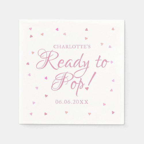 Pink Love Hearts Ready To Pop Baby Shower Napkins