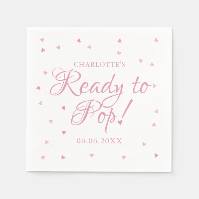 Pink Love Hearts Ready To Pop Baby Shower Napkins (Front)