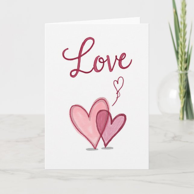 Pink Love Hearts Valentine Card (Front)