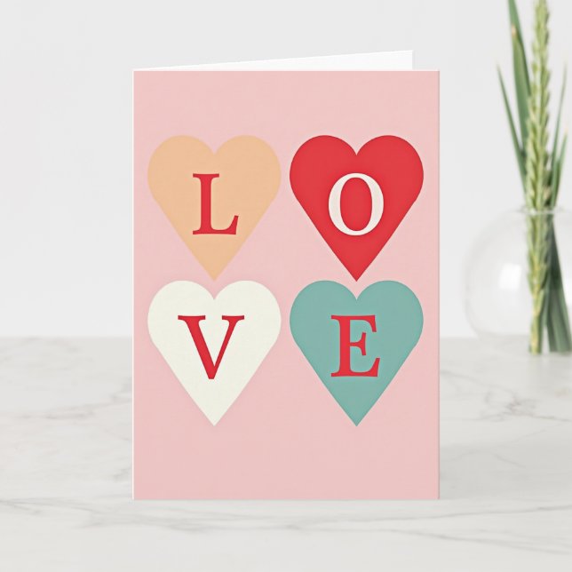 Pink Love Hearts Valentine For Her Card (Front)