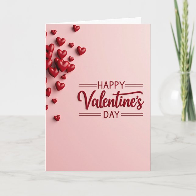 Pink Love Hearts Valentines Day Card (Front)