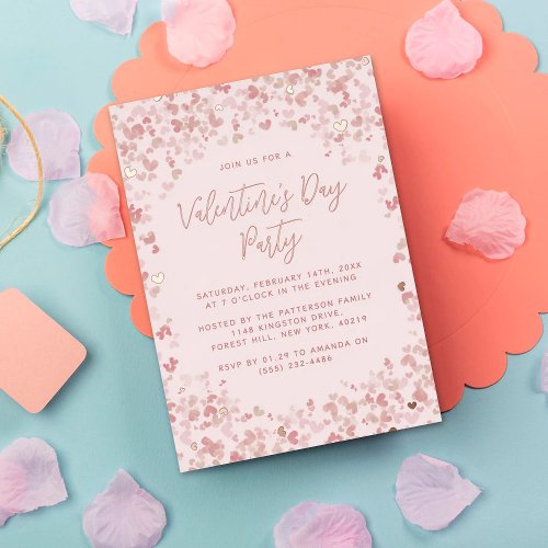 Pink Love Hearts Valentines Day Party Real Foil Invitation